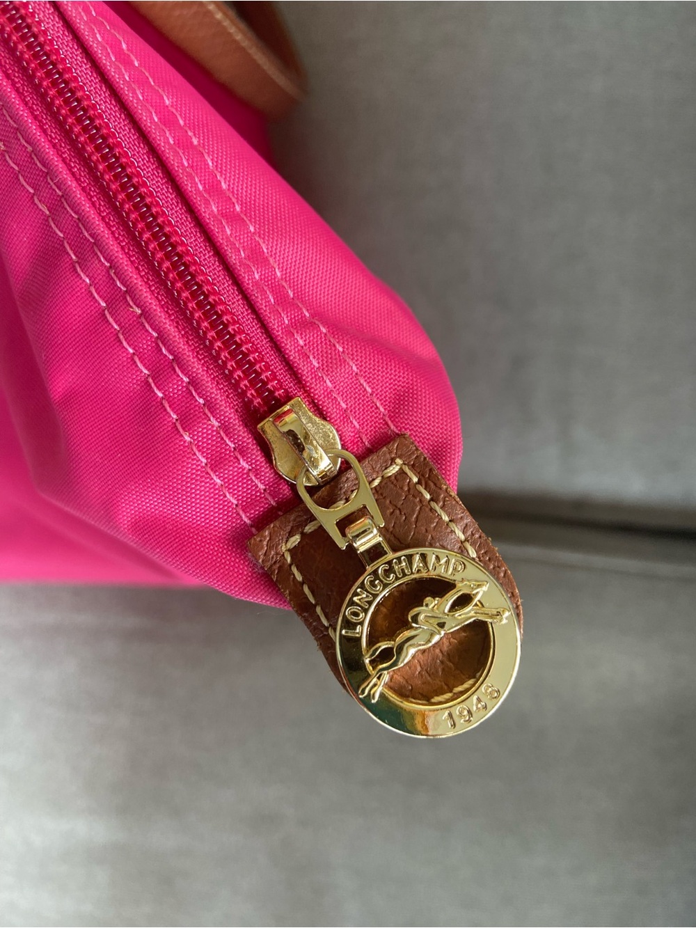 Longchamp Le Pliage Original large pink Nylon Tote with Brown Leather Trim - Picture 3 of 10